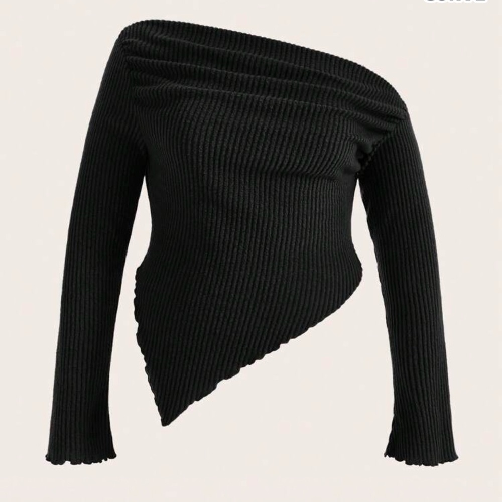 New SHEIN 2XL Asymmetrical Black Off-Shoulder Top